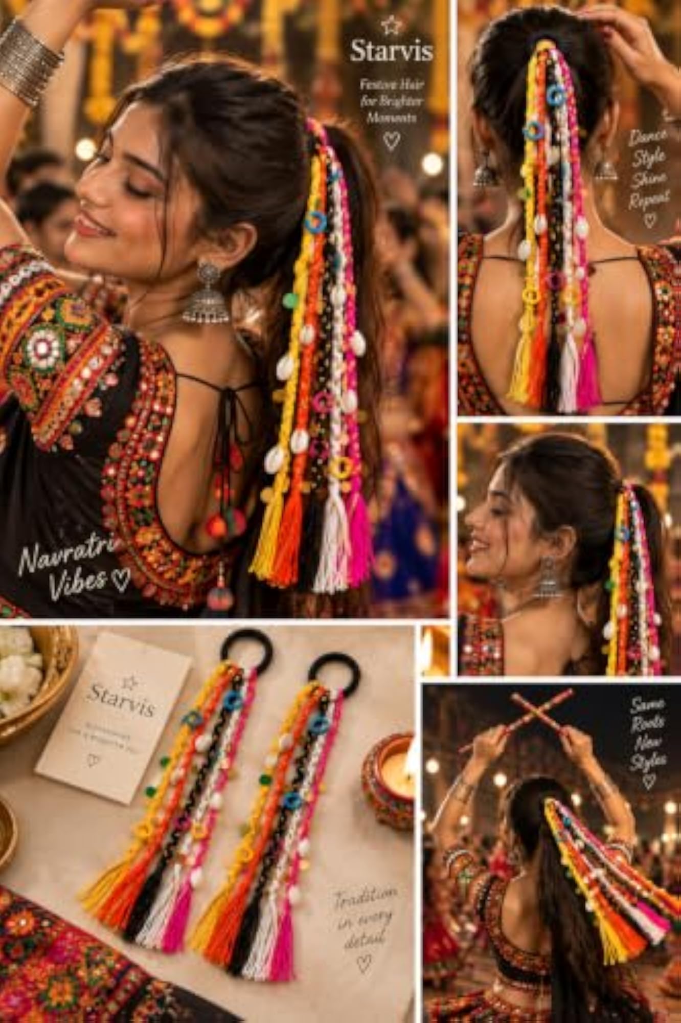 Women's Multicolour Braids Hair Extension for Navratri